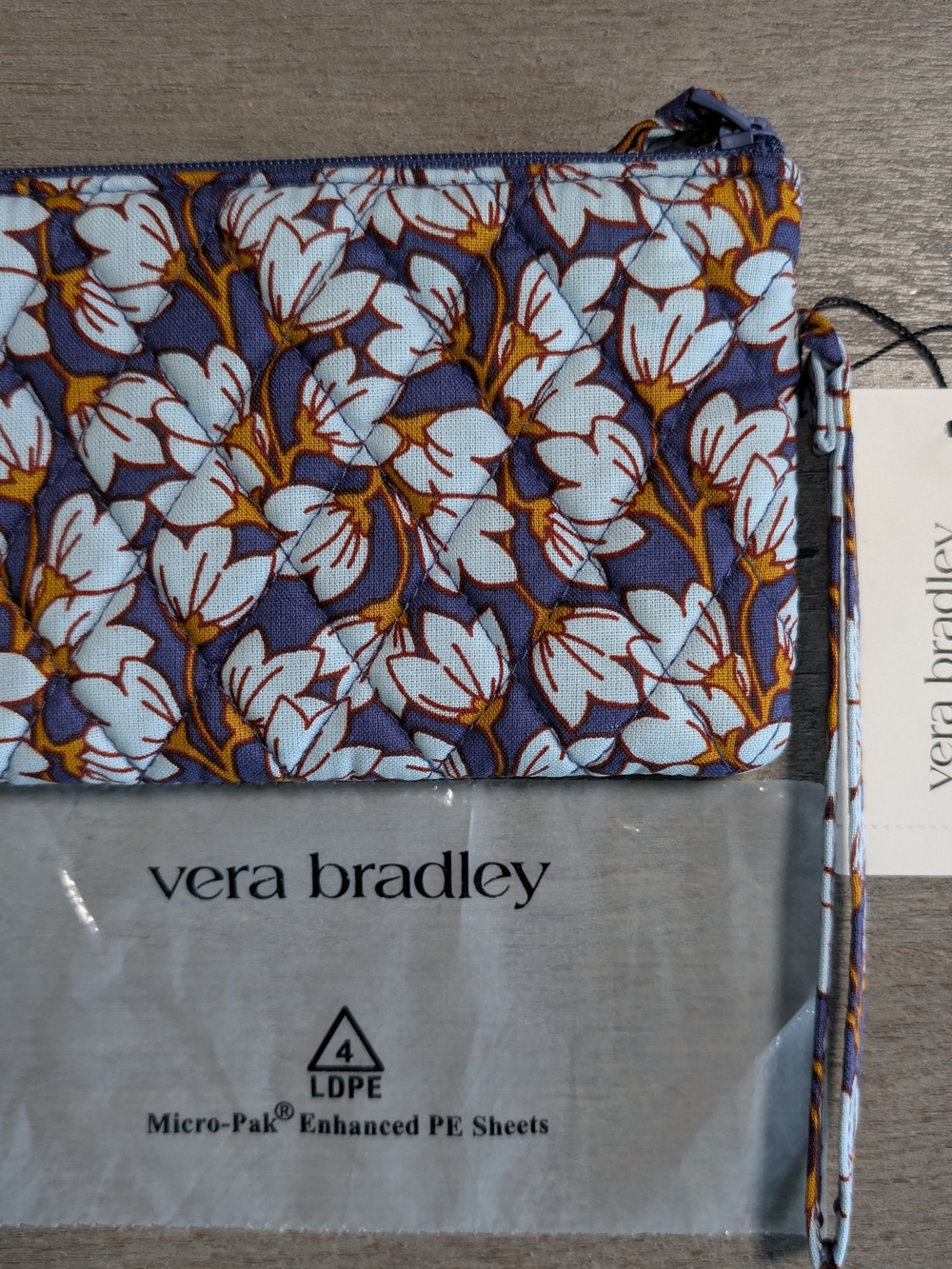 Vera Bradley Navy and Light Blue Floral Quilted Wristlet